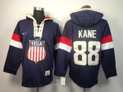 Wholesale Cheap Team USA Olympics #88 Patrick Kane Navy Blue Sawyer Hooded Sweatshirt Stitched NHL Jersey