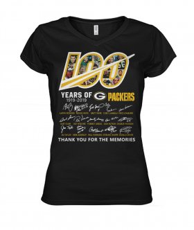 Wholesale Cheap Green Bay Packers 100 Seasons Memories Women\'s T-Shirt Black