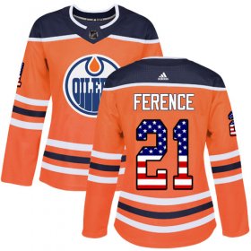 Wholesale Cheap Adidas Oilers #21 Andrew Ference Orange Home Authentic USA Flag Women\'s Stitched NHL Jersey