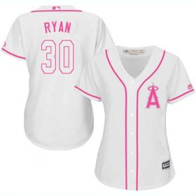 Wholesale Cheap Angels #30 Nolan Ryan White/Pink Fashion Women\'s Stitched MLB Jersey