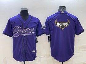 Wholesale Cheap Men\'s Baltimore Ravens Purple Team Big Logo With Patch Cool Base Stitched Baseball Jersey
