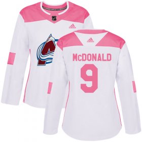 Wholesale Cheap Adidas Avalanche #9 Lanny McDonald White/Pink Authentic Fashion Women\'s Stitched NHL Jersey