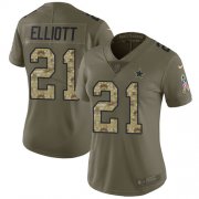 Wholesale Cheap Nike Cowboys #21 Ezekiel Elliott Olive/Camo Women's Stitched NFL Limited 2017 Salute to Service Jersey