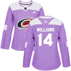 Wholesale Cheap Adidas Hurricanes #14 Justin Williams Purple Authentic Fights Cancer Women\'s Stitched NHL Jersey