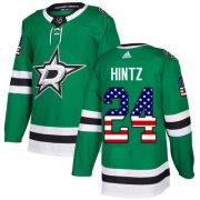 Cheap Adidas Stars #24 Roope Hintz Green Home Authentic USA Flag Stitched NHL Jersey