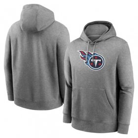 Cheap Men\'s Tennessee Titans Heather Gray Primary Logo Long Sleeve Hoodie T-Shirt