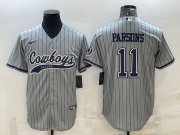 Wholesale Cheap Men's Dallas Cowboys #11 Micah Parsons Grey With Patch Cool Base Stitched Baseball Jersey