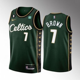 Wholesale Cheap Men\'s Boston Celtics #7 Jaylen Brown Green 2022-23 City Edition No.6 Patch Stitched Basketball Jersey