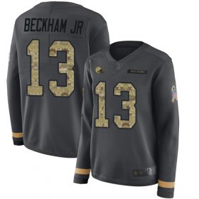 Wholesale Cheap Nike Browns #13 Odell Beckham Jr Anthracite Salute to Service Women\'s Stitched NFL Limited Therma Long Sleeve Jersey