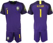 Wholesale Cheap Brazil #1 Alisson Purple Goalkeeper Soccer Country Jersey