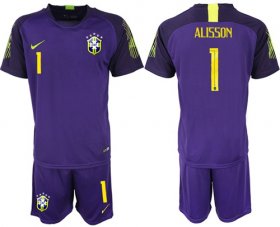 Wholesale Cheap Brazil #1 Alisson Purple Goalkeeper Soccer Country Jersey