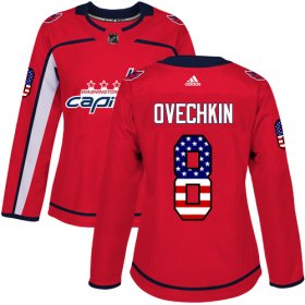 Wholesale Cheap Adidas Capitals #8 Alex Ovechkin Red Home Authentic USA Flag Women\'s Stitched NHL Jersey