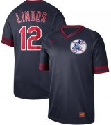 Wholesale Cheap Nike Indians #12 Francisco Lindor Navy Authentic Cooperstown Collection Stitched MLB Jersey