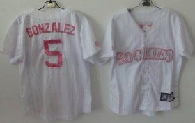 Wholesale Cheap Rockies #5 Carlos Gonzalez White(Pink Strip) Women\'s Fashion Stitched MLB Jersey