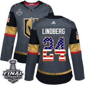 Wholesale Cheap Adidas Golden Knights #24 Oscar Lindberg Grey Home Authentic USA Flag 2018 Stanley Cup Final Women\'s Stitched NHL Jersey
