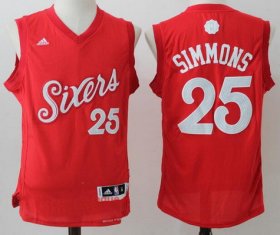 Wholesale Cheap Men\'s Philadelphia 76ers #25 Ben Simmons Red adidas Red 2016 Christmas Day Stitched NBA Swingman Jersey