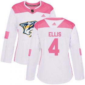 Wholesale Cheap Adidas Predators #4 Ryan Ellis White/Pink Authentic Fashion Women\'s Stitched NHL Jersey
