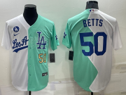 Wholesale Mens Los Angeles Dodgers #50 Mookie Betts White Green Number 2022 Celebrity Softball Game Cool Base Jersey
