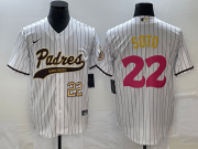 Wholesale Cheap Men's San Diego Padres #22 Juan Soto Number White Pinstripe 2023 City Connect Cool Base Stitched Jersey