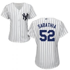 Wholesale Cheap Yankees #52 C.C. Sabathia White Strip Home Women\'s Stitched MLB Jersey
