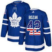 Wholesale Cheap Adidas Maple Leafs #42 Tyler Bozak Blue Home Authentic USA Flag Stitched NHL Jersey