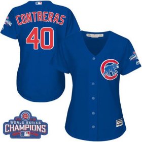 Wholesale Cheap Cubs #40 Willson Contreras Blue Alternate 2016 World Series Champions Women\'s Stitched MLB Jersey