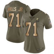 Wholesale Cheap Nike Browns #71 Jedrick Wills JR Olive/Gold Women's Stitched NFL Limited 2017 Salute To Service Jersey