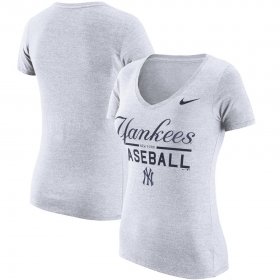Wholesale Cheap New York Yankees Nike Women\'s Practice 1.7 Tri-Blend V-Neck T-Shirt Heathered White