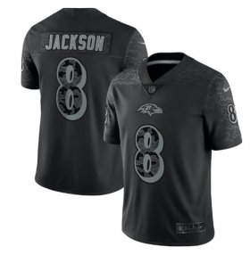 Wholesale Cheap Men\'s Baltimore Ravens #8 Lamar Jackson Black Reflective Limited Stitched Football Jersey