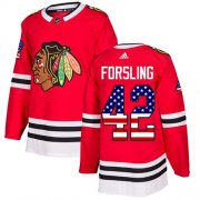 Wholesale Cheap Adidas Blackhawks #42 Gustav Forsling Red Home Authentic USA Flag Stitched NHL Jersey