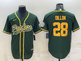 Wholesale Cheap Men\'s Green Bay Packers #28 AJ Dillon Green Yellow With Patch Cool Base Stitched Baseball Jersey