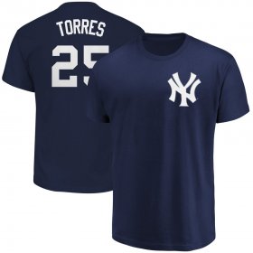 Wholesale Cheap New York Yankees #25 Gleyber Torres Majestic Official Name & Number T-Shirt Navy