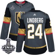 Wholesale Cheap Adidas Golden Knights #24 Oscar Lindberg Grey Home Authentic 2018 Stanley Cup Final Women's Stitched NHL Jersey
