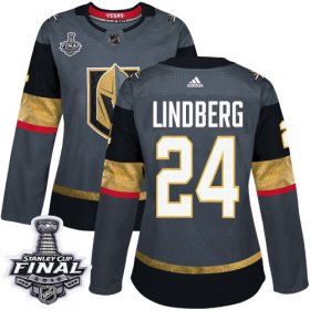 Wholesale Cheap Adidas Golden Knights #24 Oscar Lindberg Grey Home Authentic 2018 Stanley Cup Final Women\'s Stitched NHL Jersey