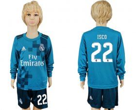 Wholesale Cheap Real Madrid #22 Isco Sec Away Long Sleeves Kid Soccer Club Jersey