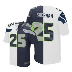 Wholesale Cheap Nike Seahawks #25 Richard Sherman White/Steel Blue Men\'s Stitched NFL Elite Split Jersey