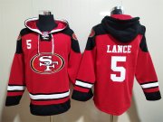 Wholesale Cheap Men's San Francisco 49ers #5 Trey Lance Red Team Color New NFL Hoodie