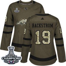 Wholesale Cheap Adidas Capitals #19 Nicklas Backstrom Green Salute to Service Stanley Cup Final Champions Women\'s Stitched NHL Jersey