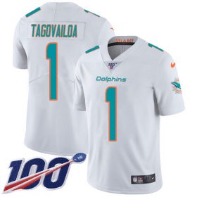 Wholesale Cheap Nike Dolphins #1 Tua Tagovailoa White Men\'s Stitched NFL 100th Season Vapor Untouchable Limited Jersey