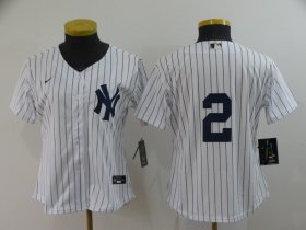 Wholesale Cheap Women\'s New York Yankees #2 Derek Jeter White No Name Stitched MLB Cool Base Nike Jersey