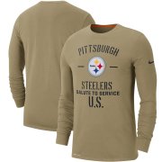Wholesale Cheap Men's Pittsburgh Steelers Nike Tan 2019 Salute to Service Sideline Performance Long Sleeve Shirt