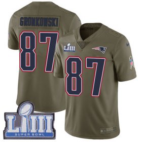 Wholesale Cheap Nike Patriots #87 Rob Gronkowski Olive Super Bowl LIII Bound Youth Stitched NFL Limited 2017 Salute to Service Jersey