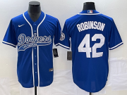 Wholesale Cheap Men's Los Angeles Dodgers #42 Jackie Robinson Blue With Patch Cool Base Stitched Baseball Jersey