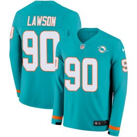 Wholesale Cheap Nike Dolphins #90 Shaq Lawson Aqua Green Team Color Men\'s Stitched NFL Limited Therma Long Sleeve Jersey