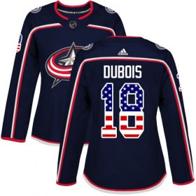Wholesale Cheap Adidas Blue Jackets #18 Pierre-Luc Dubois Navy Blue Home Authentic USA Flag Women\'s Stitched NHL Jersey
