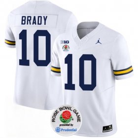 Cheap Men\'s Michigan Wolverines #10 Tom Brady 2023 F.U.S.E. White Rose Bowl Patch Stitched Jersey