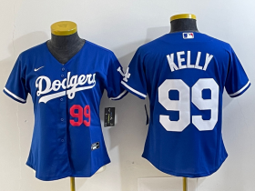 Cheap Women\'s Los Angeles Dodgers #99 Joe Kelly Number Blue Stitched Cool Base Nike Jersey