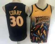 Wholesale Cheap Men's Golden State Warriors #30 Stephen Curry Black with Yellow Salute Nike Swingman Stitched NBA Jersey