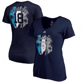 Wholesale Cheap New York Yankees #18 Didi Gregorius Majestic Women\'s 2019 Spring Training Name & Number V-Neck T-Shirt Navy