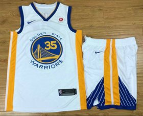 Wholesale Cheap Men\'s Golden State Warriors #35 Kevin Durant White 2017-2018 Nike Swingman Stitched NBA Jersey With Shorts